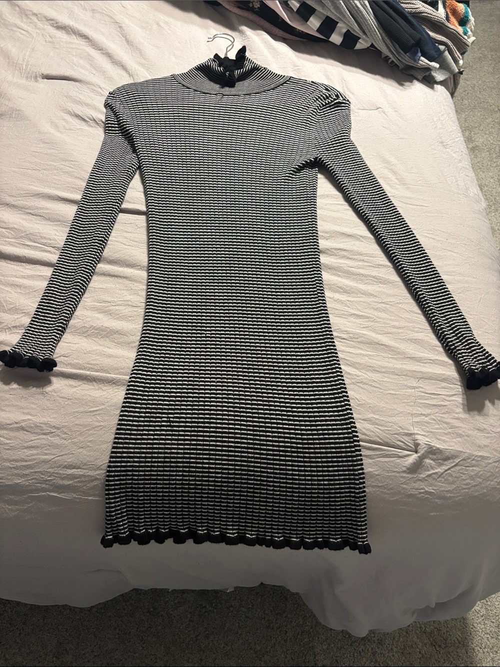 Forever 21 Black and White Striped Ribbed Turtleneck Bodycon Dress